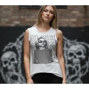 Kurt Cobain Graphic Print Grunge Punk Sleeveless Band T-Shirt SZ Med Forever 21